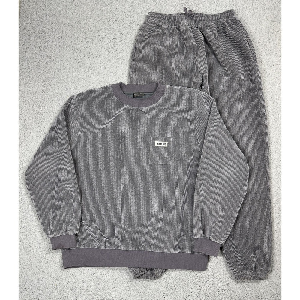 White Fox Loungewear Set Womens M Gray Corduroy Sweatshirt Jogger Pants 2 Piece